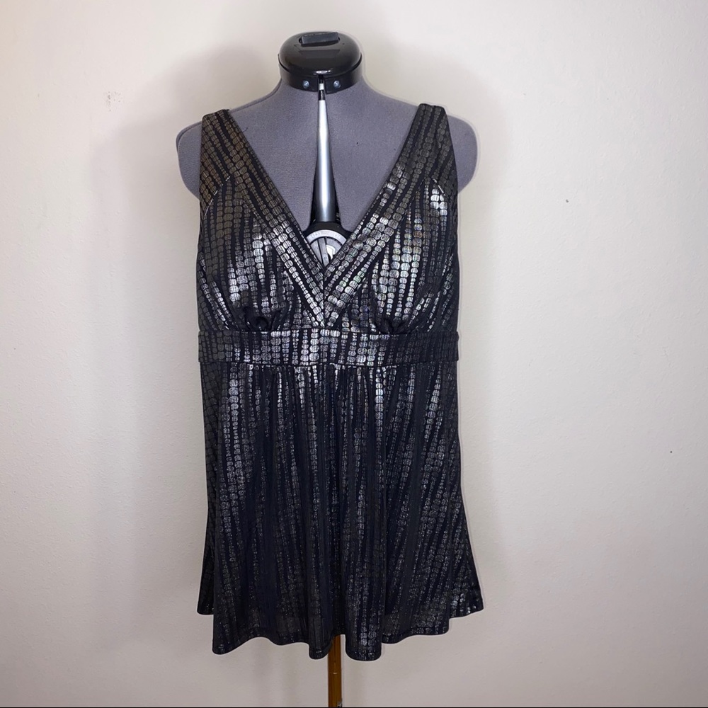 INC International Concepts Black and Silver Sleeveless Top